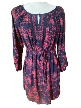 The Collection Debenhams Navy Pink Floral Paisley Boho Mini Dress Tie Waist SZ 4